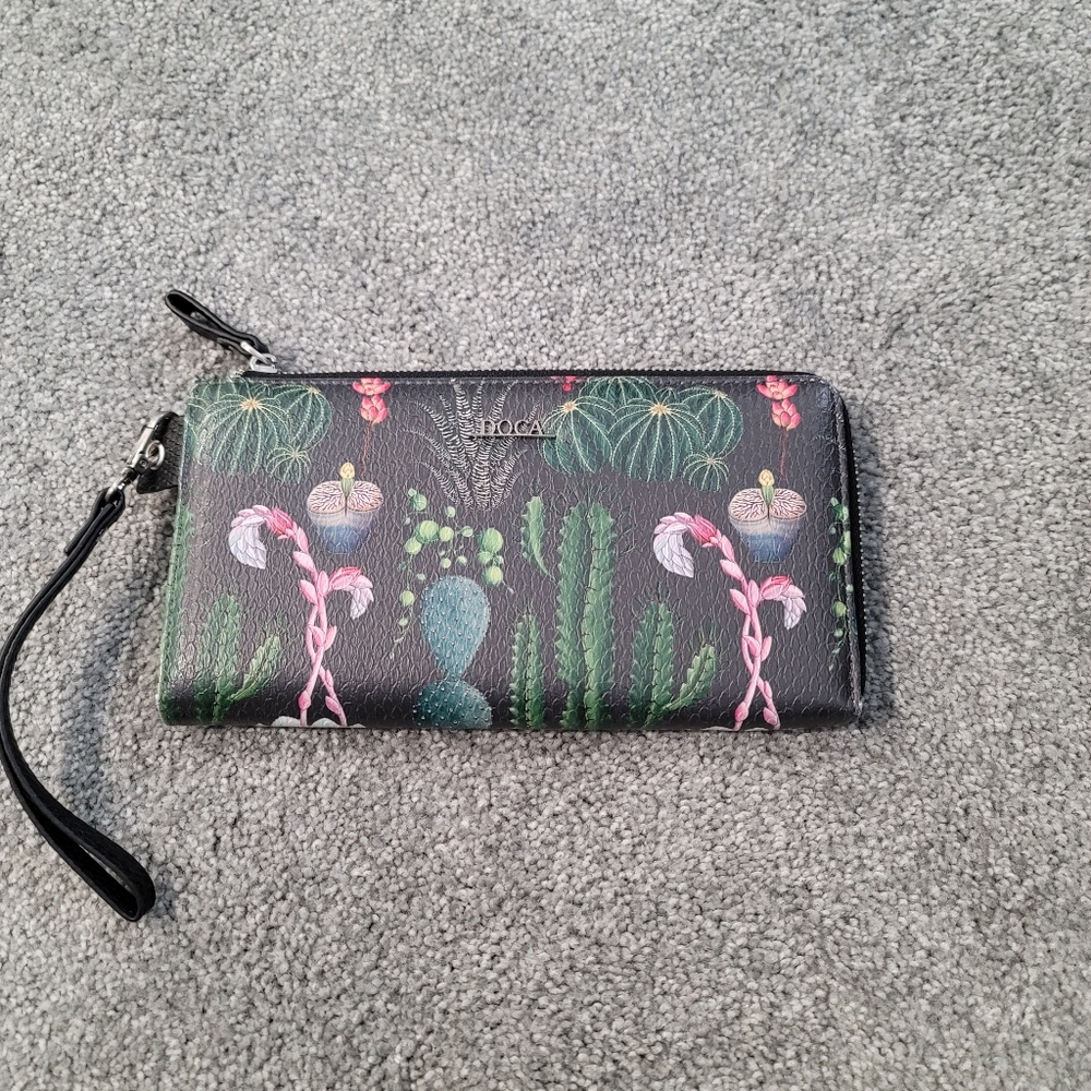 DOCA large wallet/ clutch with cactus/ succulent print